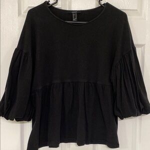 Forever 21 Black Puff Sleeve Babydoll Style Blouse